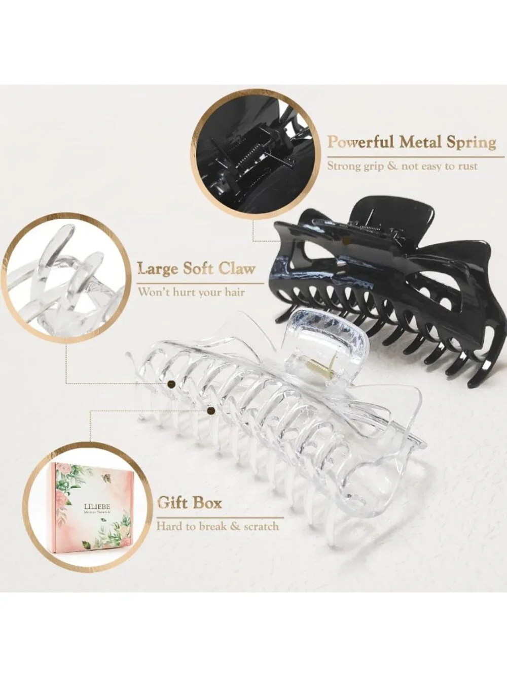 Large 5.5” Hair Claw Clips for Thick Hair - 4 Pack, Strong Hold, Shiny Finish